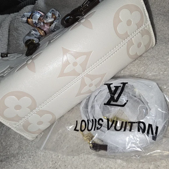 Cream and Brown Monogram Tote with Scarf AND CHARM 10x8 - Picture 9 of 12